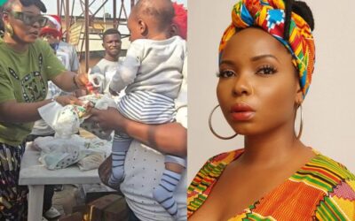 yemi alade slide shearing food items and beautiful pose