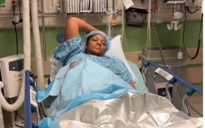 Omotola Jalade in hospital bed